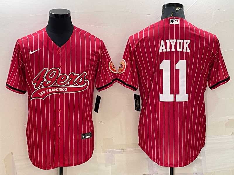 Men's San Francisco 49ers #11 Brandon Aiyuk Red Pinstripe With Patch Cool Base Stitched Baseball Jersey,We sell and wholesale Men's San Francisco 49ers #11 Brandon Aiyuk Red Pinstripe With Patch Cool Base Stitched Baseball Jersey on line form chian!